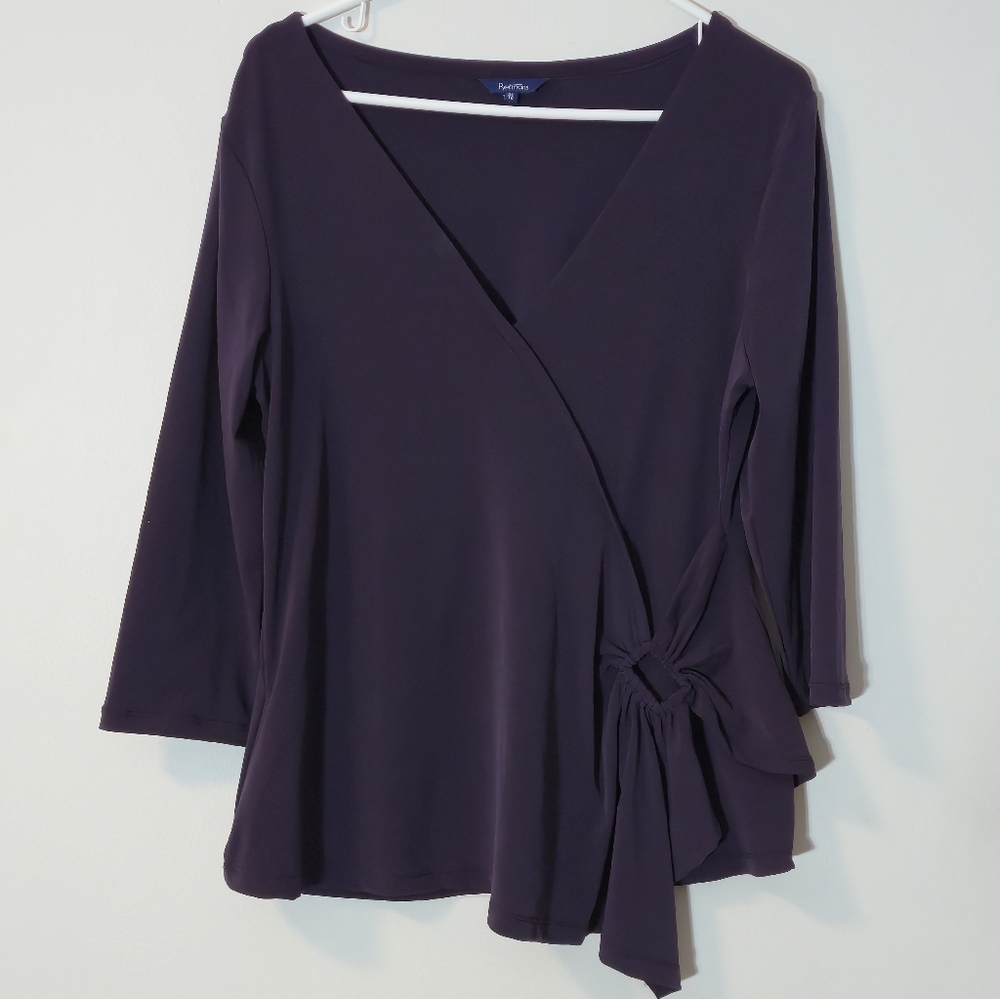 Reitmans XL Deep Plum Wrap Top Geometric Ring Accent 80s Style Minimalist Chic - Picture 2 of 13